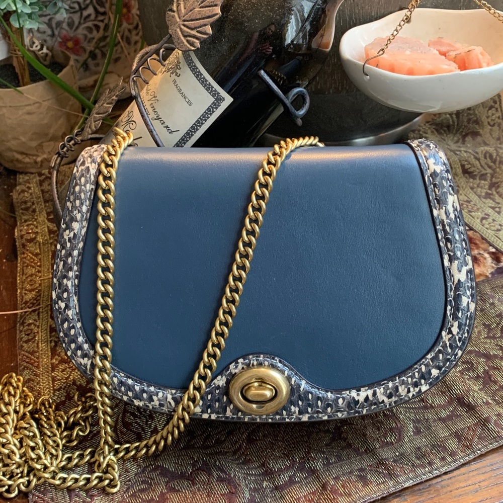 Authentic COACH 1941 turnlock refined calf/genuine snakeskin Flap crosb/Beltbag